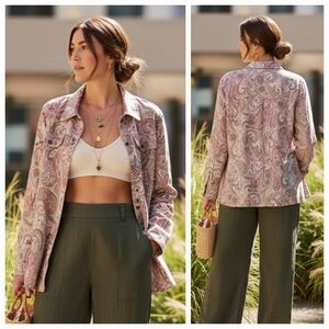 Alfred Dunner 16 Bohemian Paisley Hippie Cottagecore Suedette Boyfriend Shirt